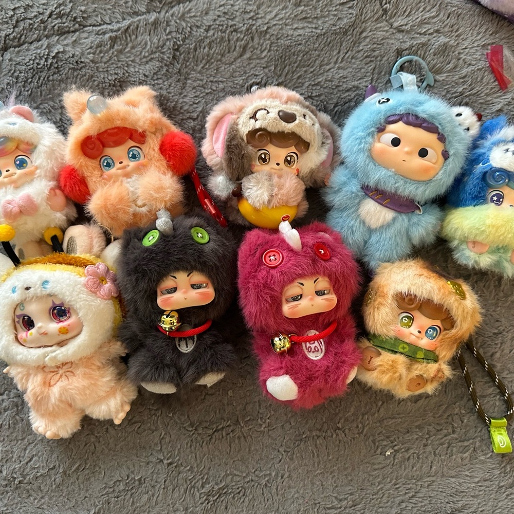 Assorted Plush Character Keychain Lot - Multicolor Fuzzy Dolls